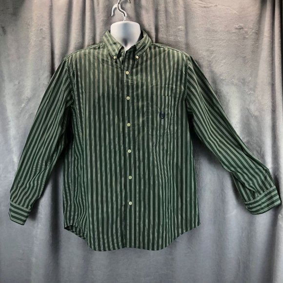 Chaps Adult Mens Sz L Large Green Striped Long Sleeve Button Up Casual Shirt - Picture 1 of 16